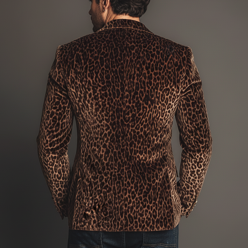 Men's Urban Fashion Leopard Velvet Two-button Double-vented Blazer MTA0947L9U