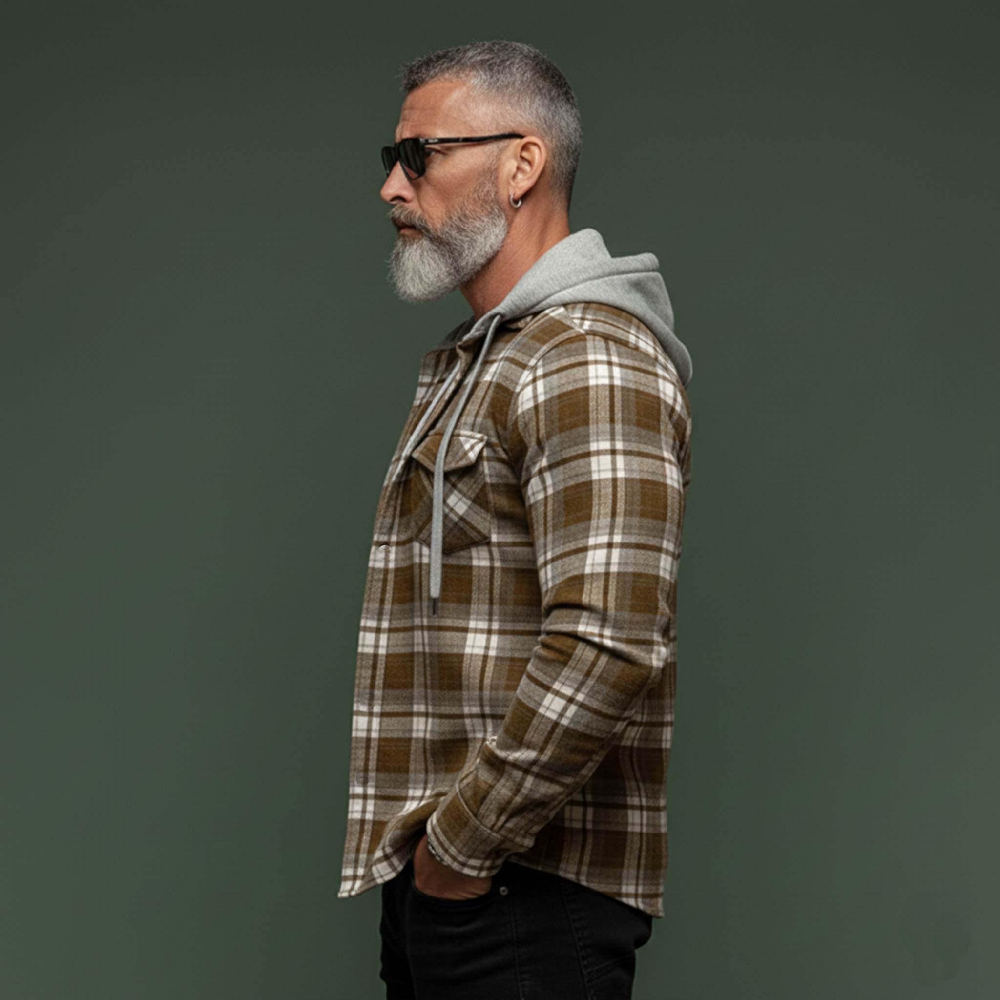 Men's Classic Casual Plaid Cotton Blend Hooded Long-sleeved Shirt MTA0973L2K