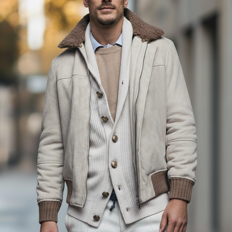 Men's Winter Retro Faux Suede Collar Zip-up Jacket MTA0906L7P