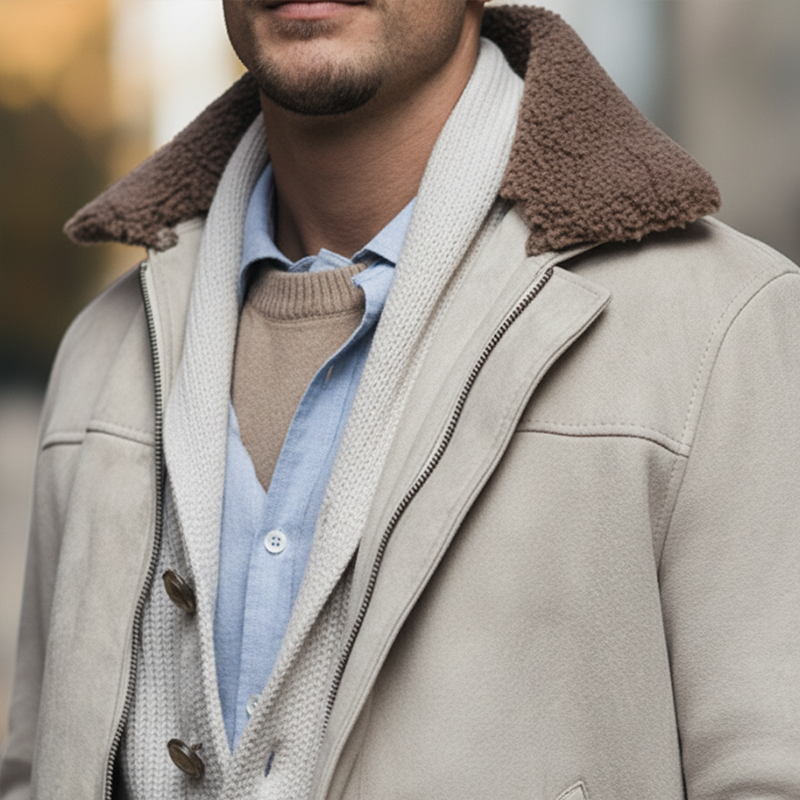 Men's Winter Retro Faux Suede Collar Zip-up Jacket MTA0906L7P