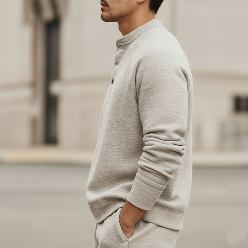 Men's Urban Casual Three-button Henley Neck Solid Color Sweatshirt MTA0960L5U