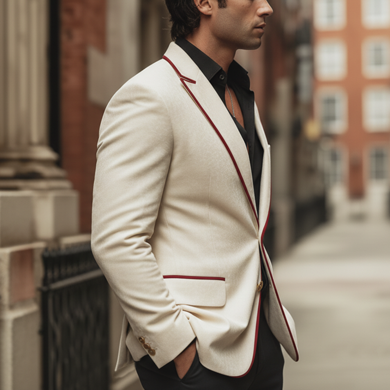 Men's Business Velvet Patchwork Trim Two-button Double-vented Blazer MTA0949L4U