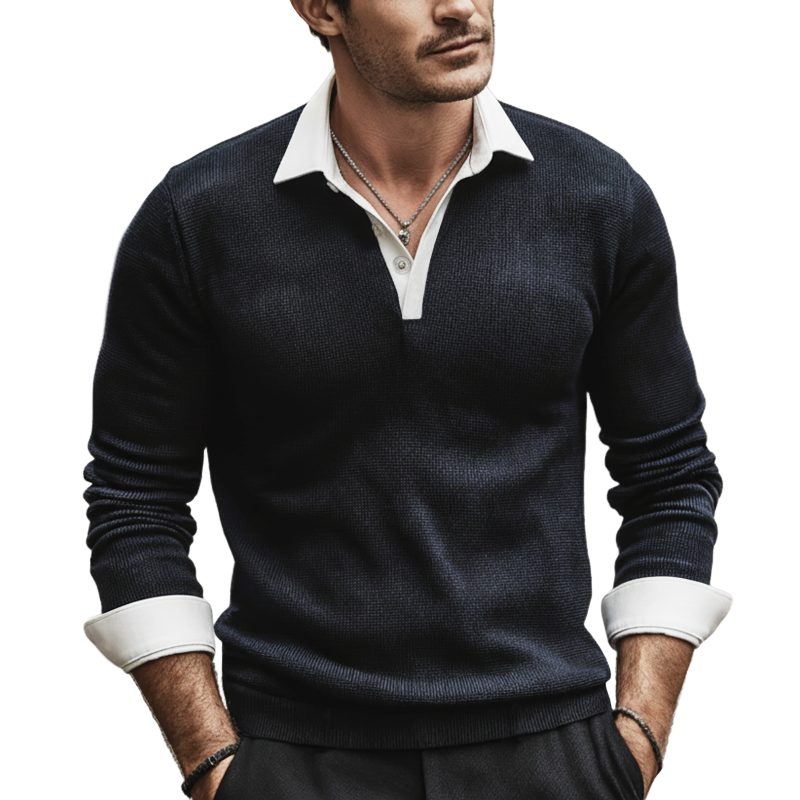 Men's Business Knitted Color-Blocked Collar Polo Shirt MTA0907L2U