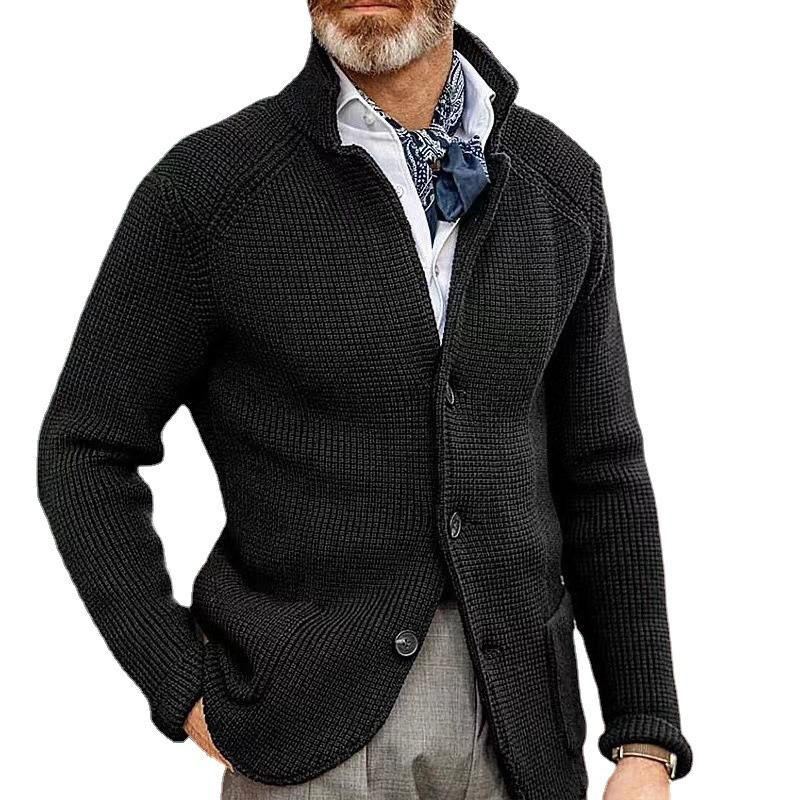 Men's Casual Stand Collar Single Breasted Patch Pocket Knit Blazer 65688948M