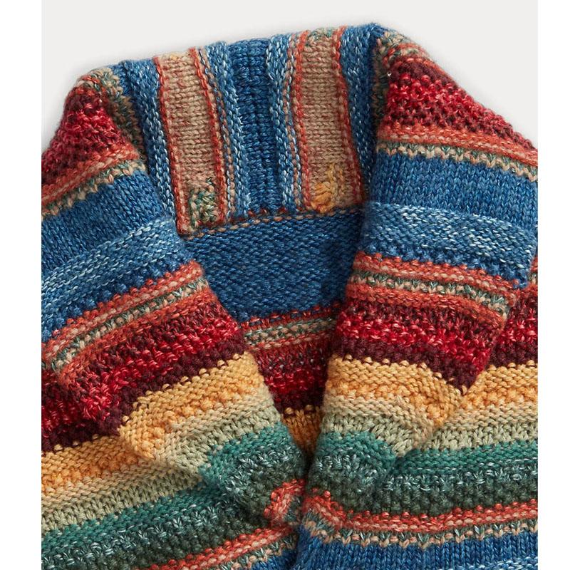 Men's Vintage Rainbow Colorblock Jacquard Lapel Cardigan 50270487Y