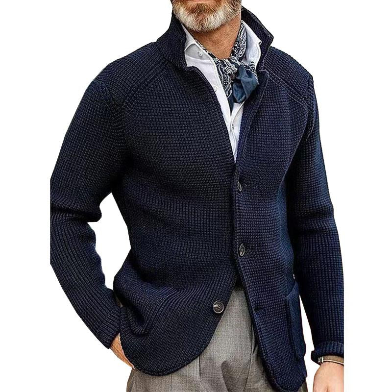 Men's Casual Stand Collar Single Breasted Patch Pocket Knit Blazer 65688948M